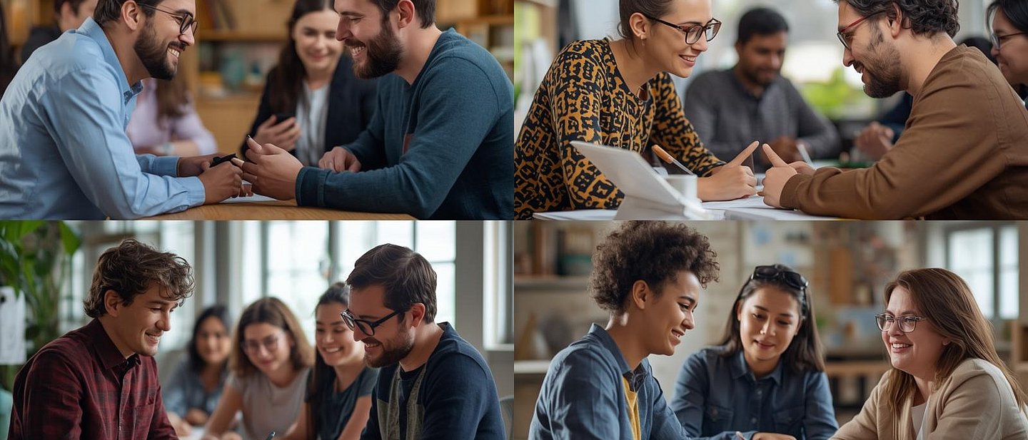 4 Gruppen von Menschen die arbeiten