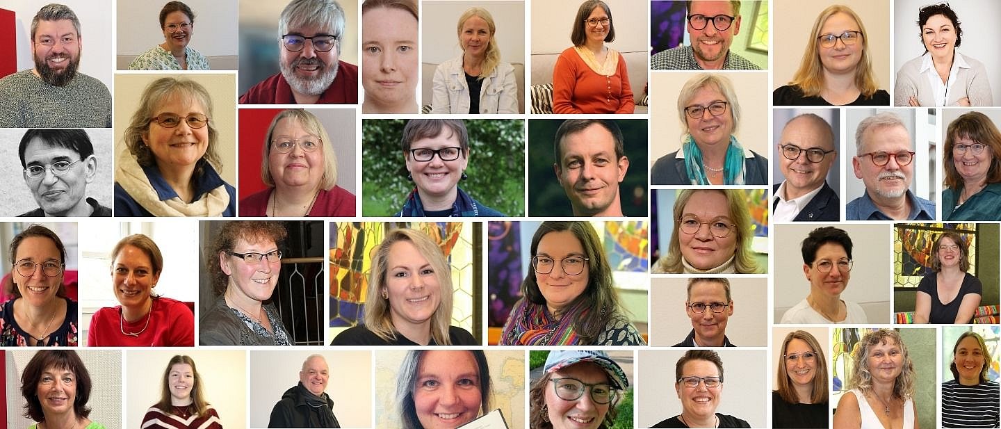 Collage aus Portraits zusammengefügt.