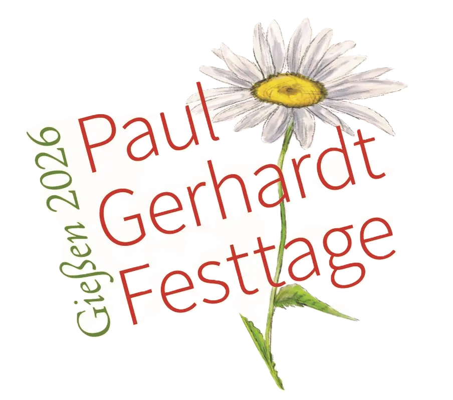 Das Bild ist das Logo der Paul-Gerhardt-Festtage 2026 in Gießen. Es zeigt eine Sommerblume und den Schriftzug: Paul-Gerhardt-Festtage. Gießen 2026