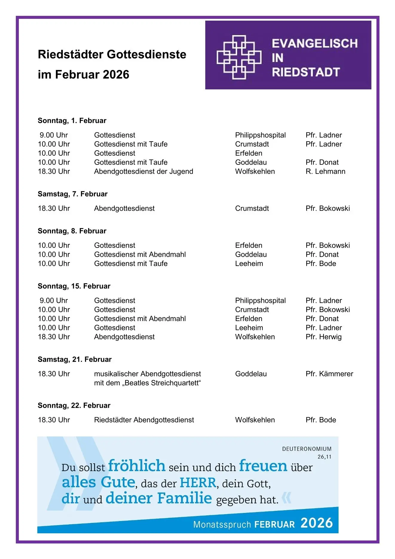 Riedstaedter Gottesdienste Februar 2026