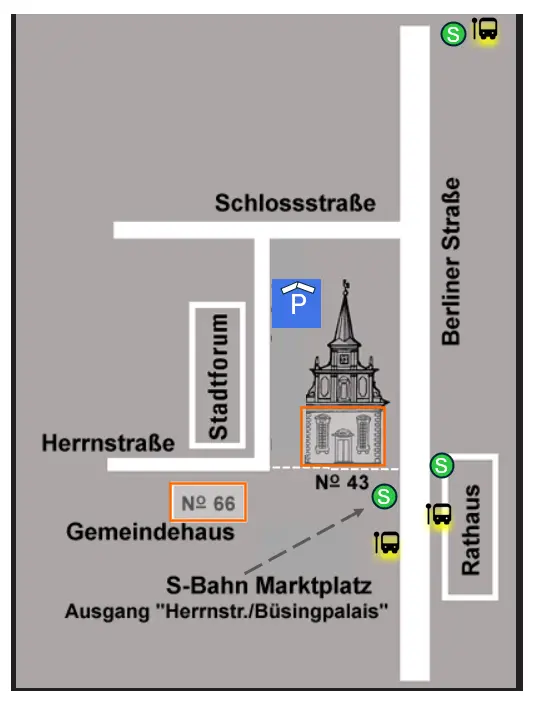 Lage-Skizze zu Kirche und Pfarrhaus
