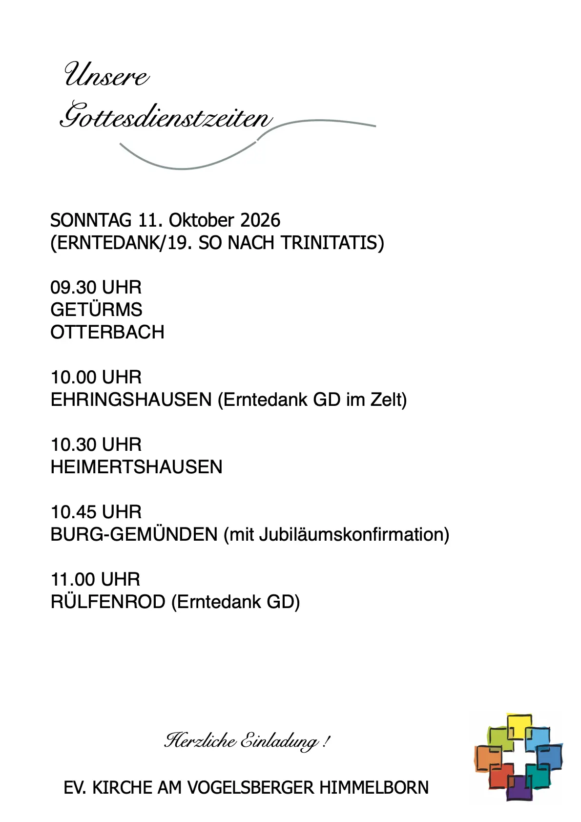 Gottesdienstplan 11.10.26