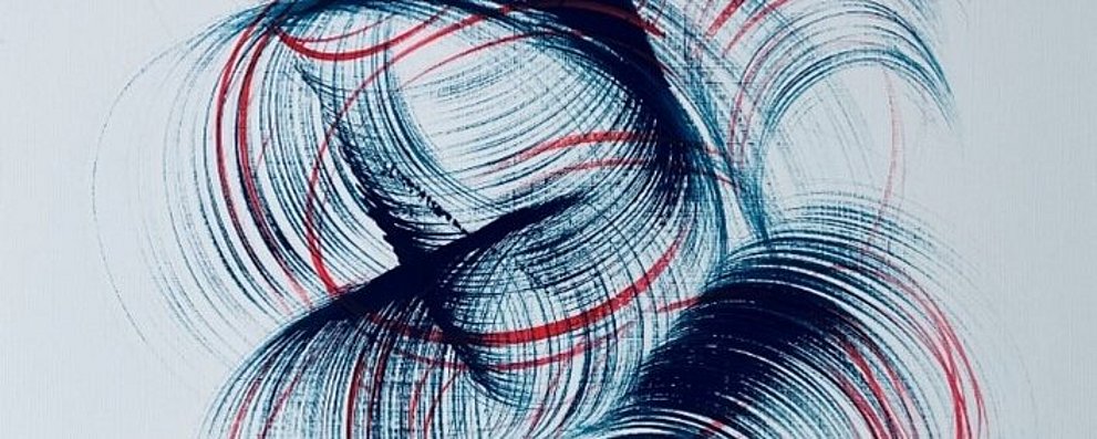 Das Bild aus der Serie "Wind & Spiral Formationen" zeigt farbige Spiralen auf hellem Grund.