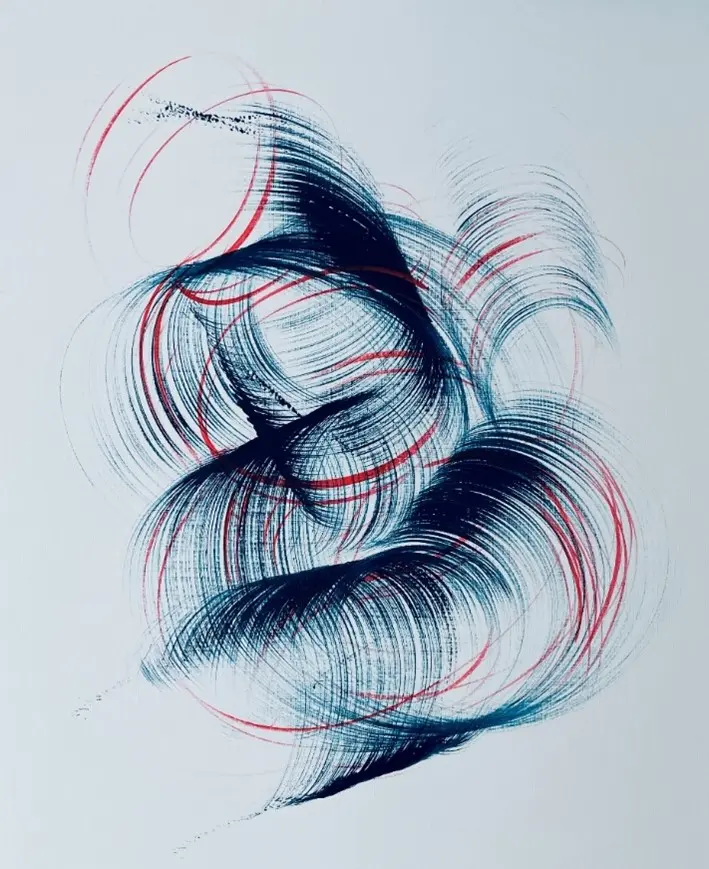 Das Bild aus der Serie "Wind & Spiral Formationen" zeigt farbige Spiralen auf hellem Grund.