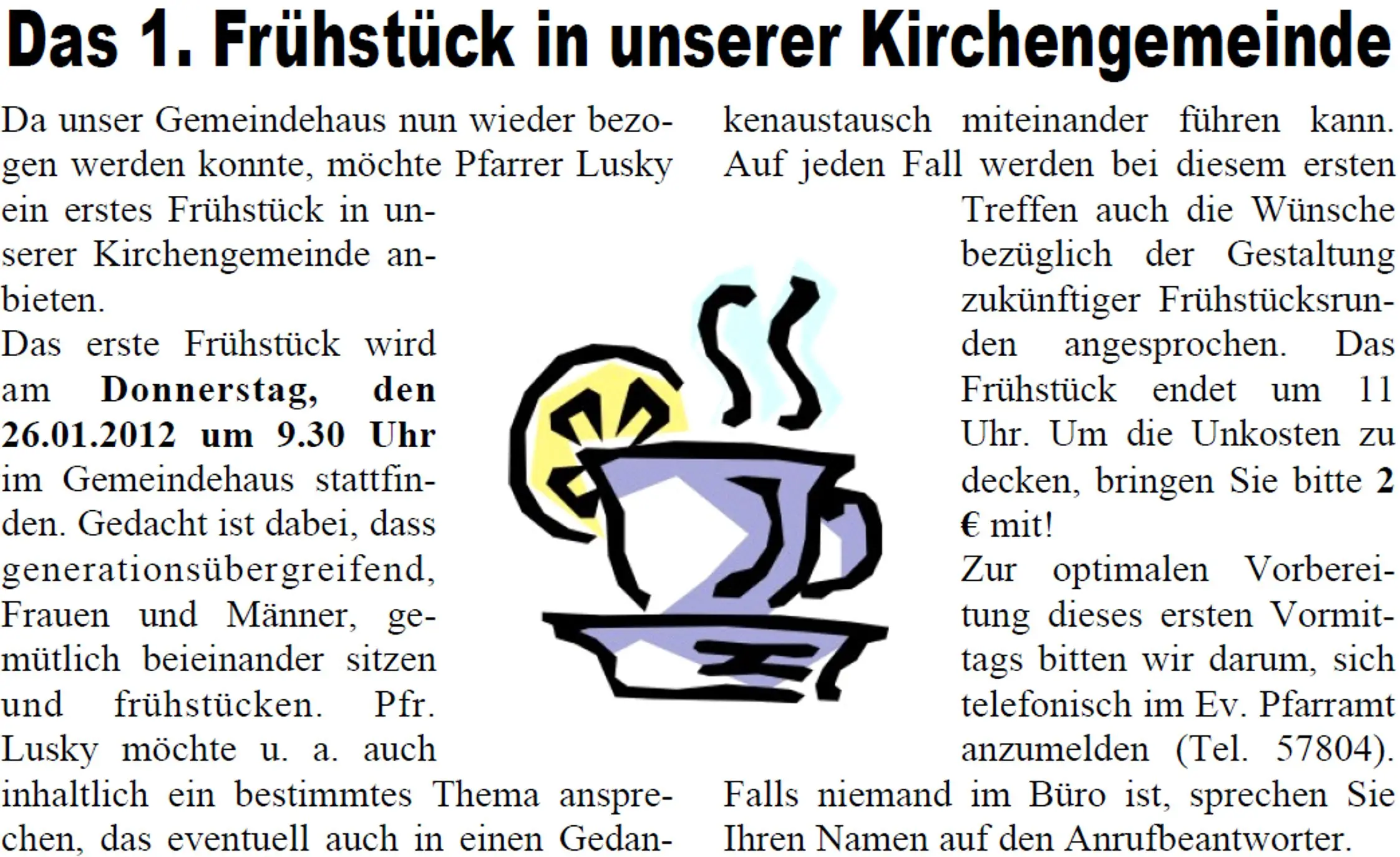1. Frühstück im Gemeindehaus - Artikel im Gemeindebrief Herbst 2011
