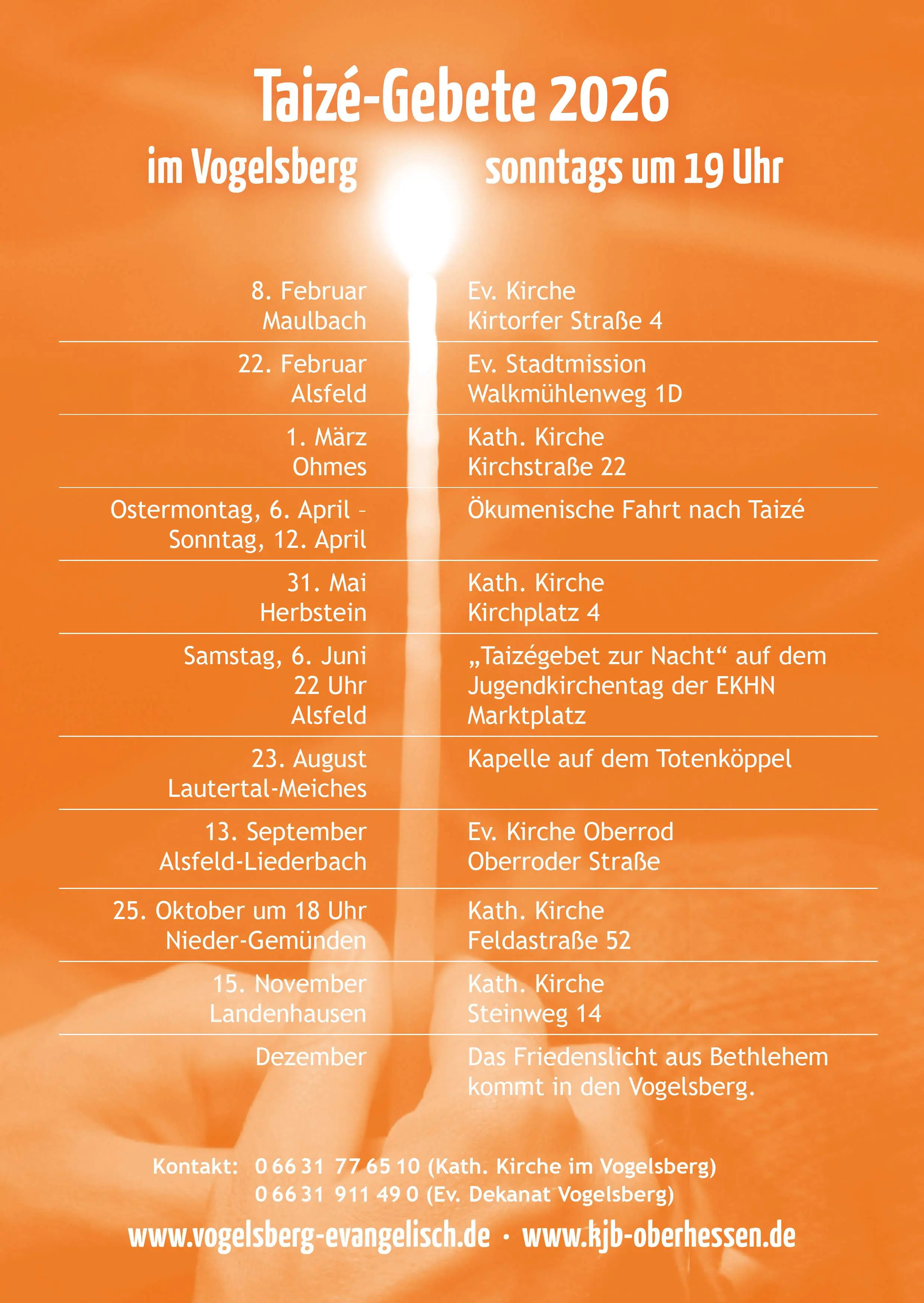 Termine Taizé-Gebete im Vogelsbergkreis 2026