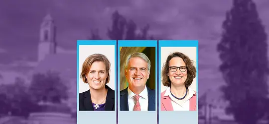 Die Anwärter:innen auf das Amt des Kirchenpräsidenten (von links): Henriette Crüwell, Martin Mencke und Christiane Tietz