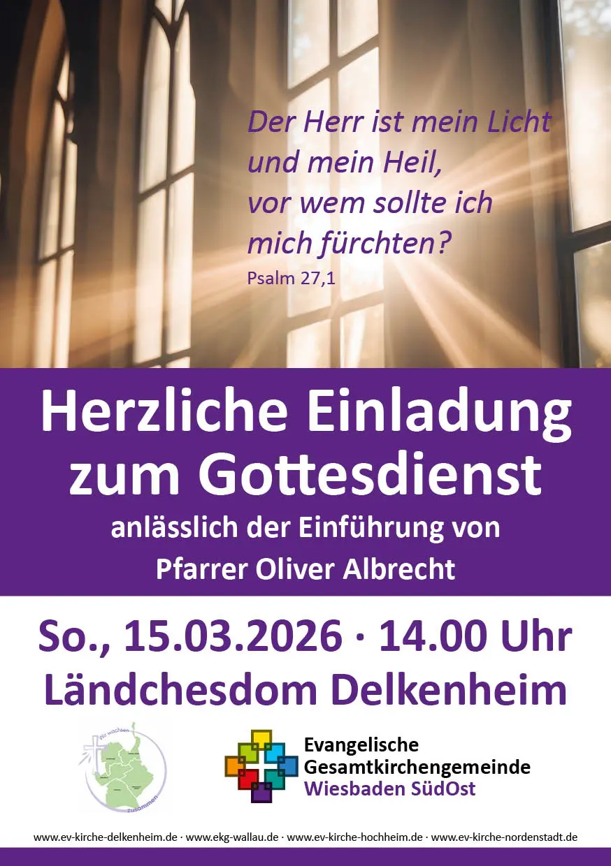 Einladung Gottesdienst Einführung Oliver Albrecht am 15. März