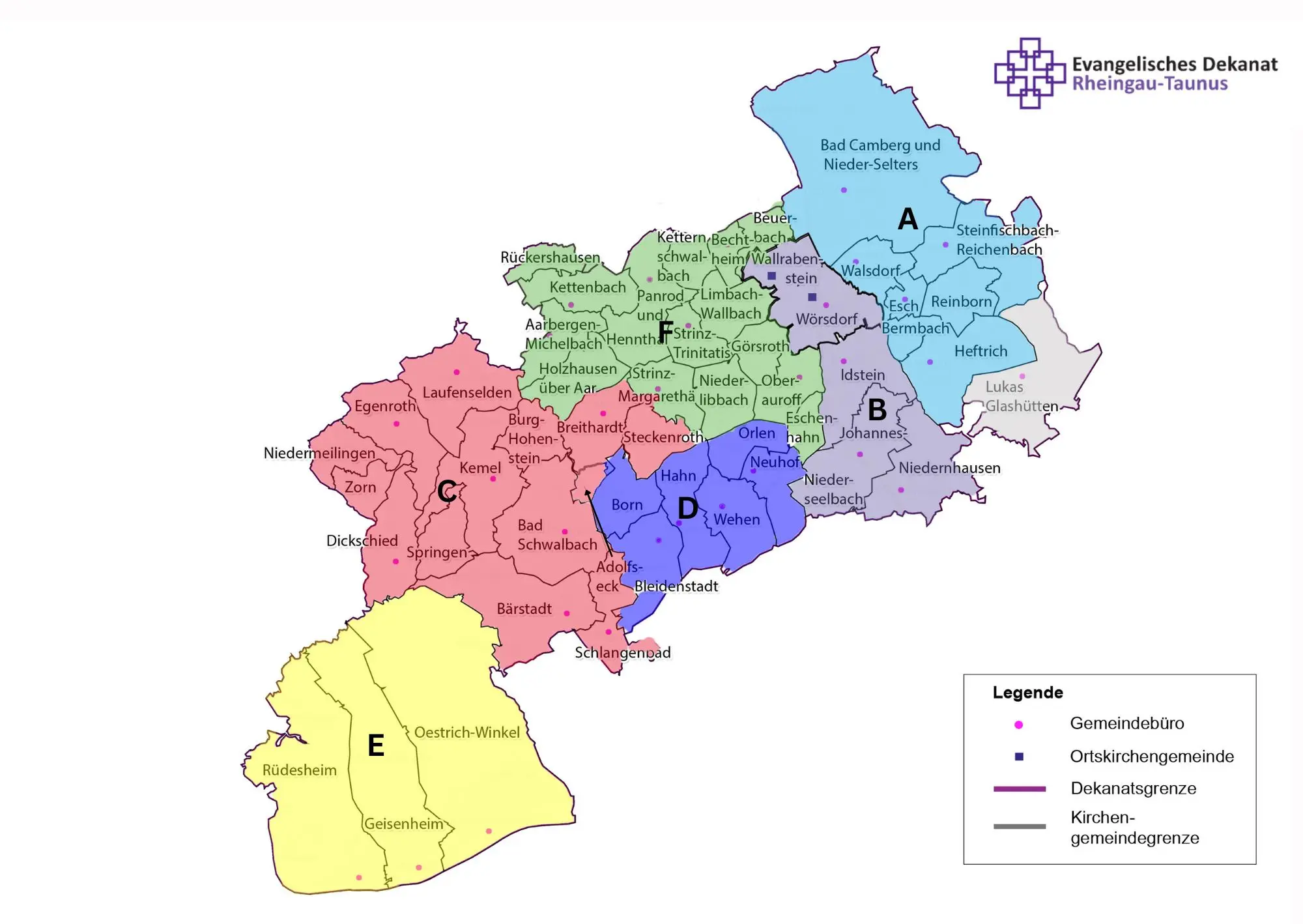 Die sechs Nachbarschaftsräume im Dekanat Rheingau-Taunus