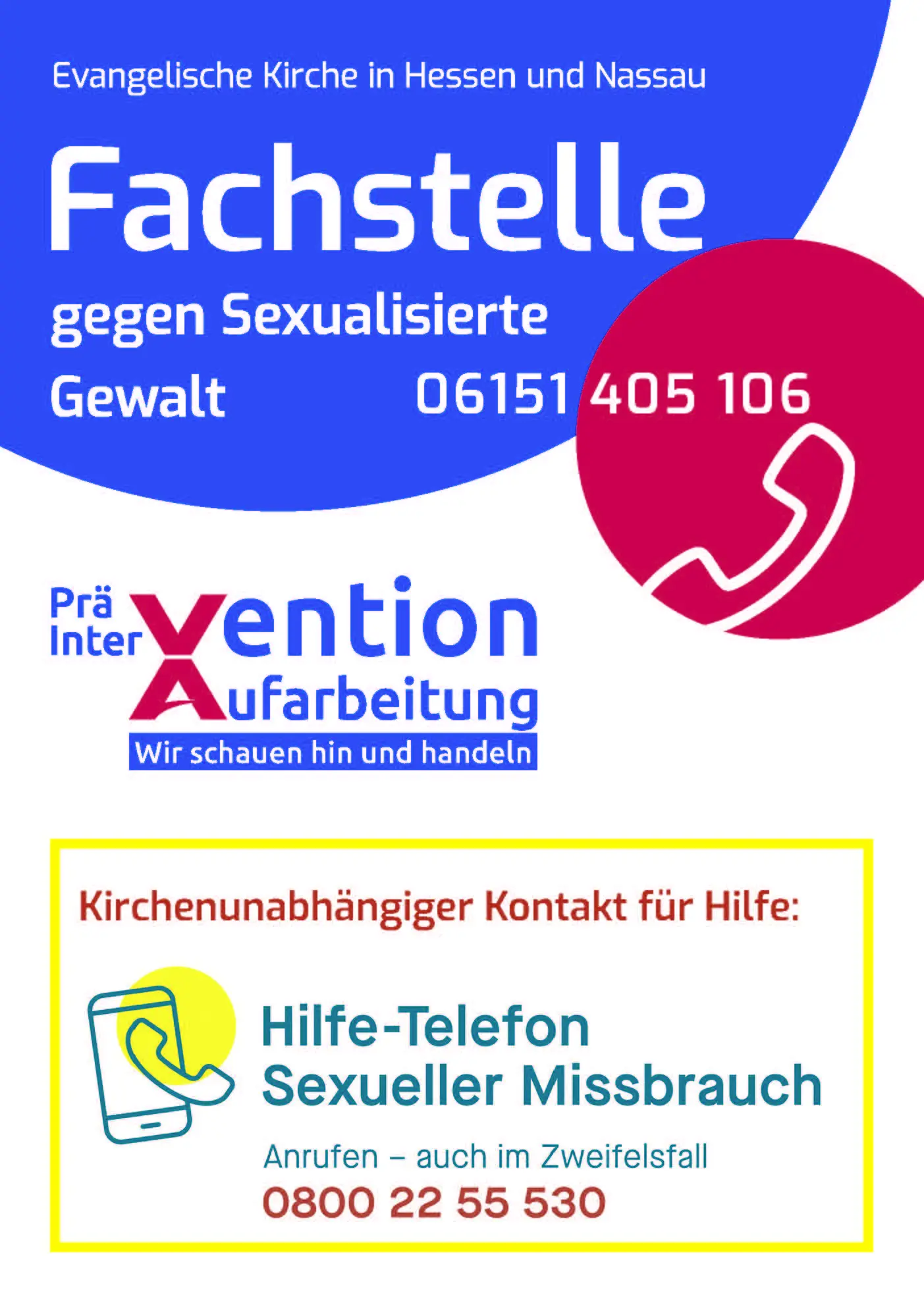 Hinweisschild mit der Telefonnummer 06151 405106 zum Melden von Sexueller Gewalt