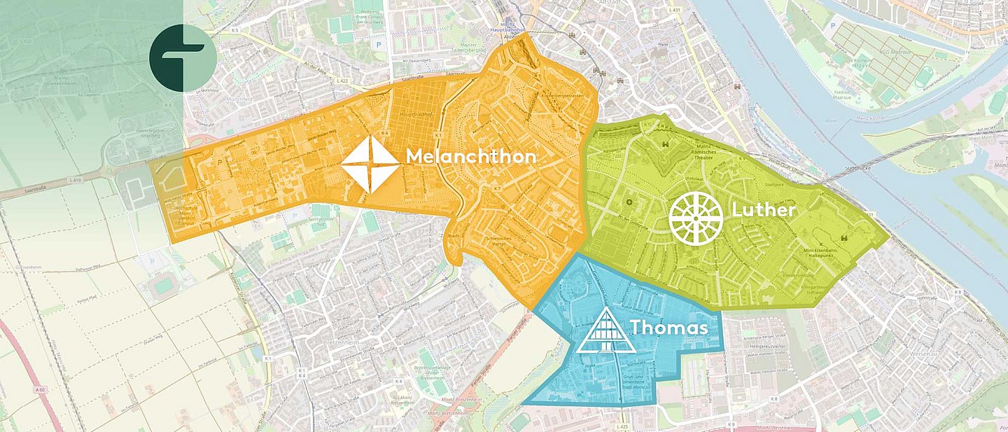 Kartenansicht der 3 Bezirke