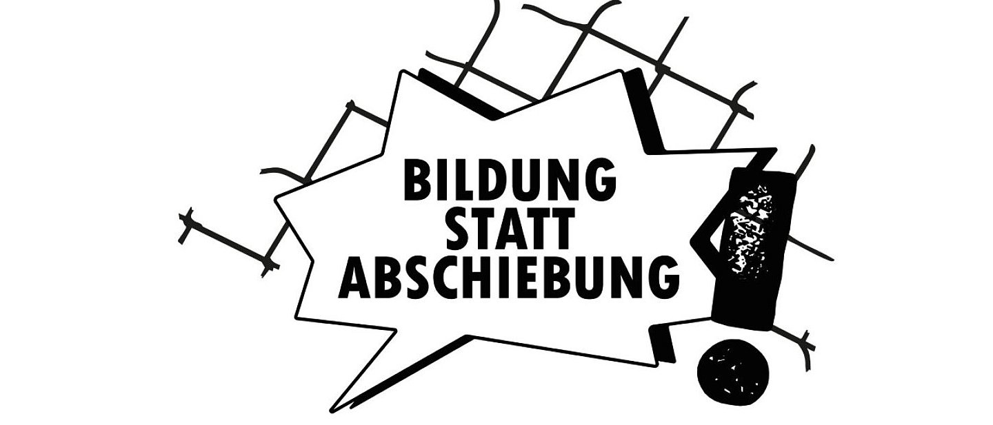 Schwarzer Schriftzug auf Sprechblase: Bildung statt Abschiebung