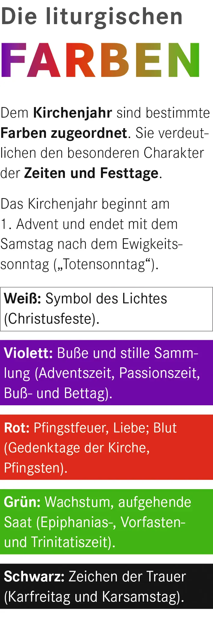 Die liturgischen Farben im Kirchenjahr