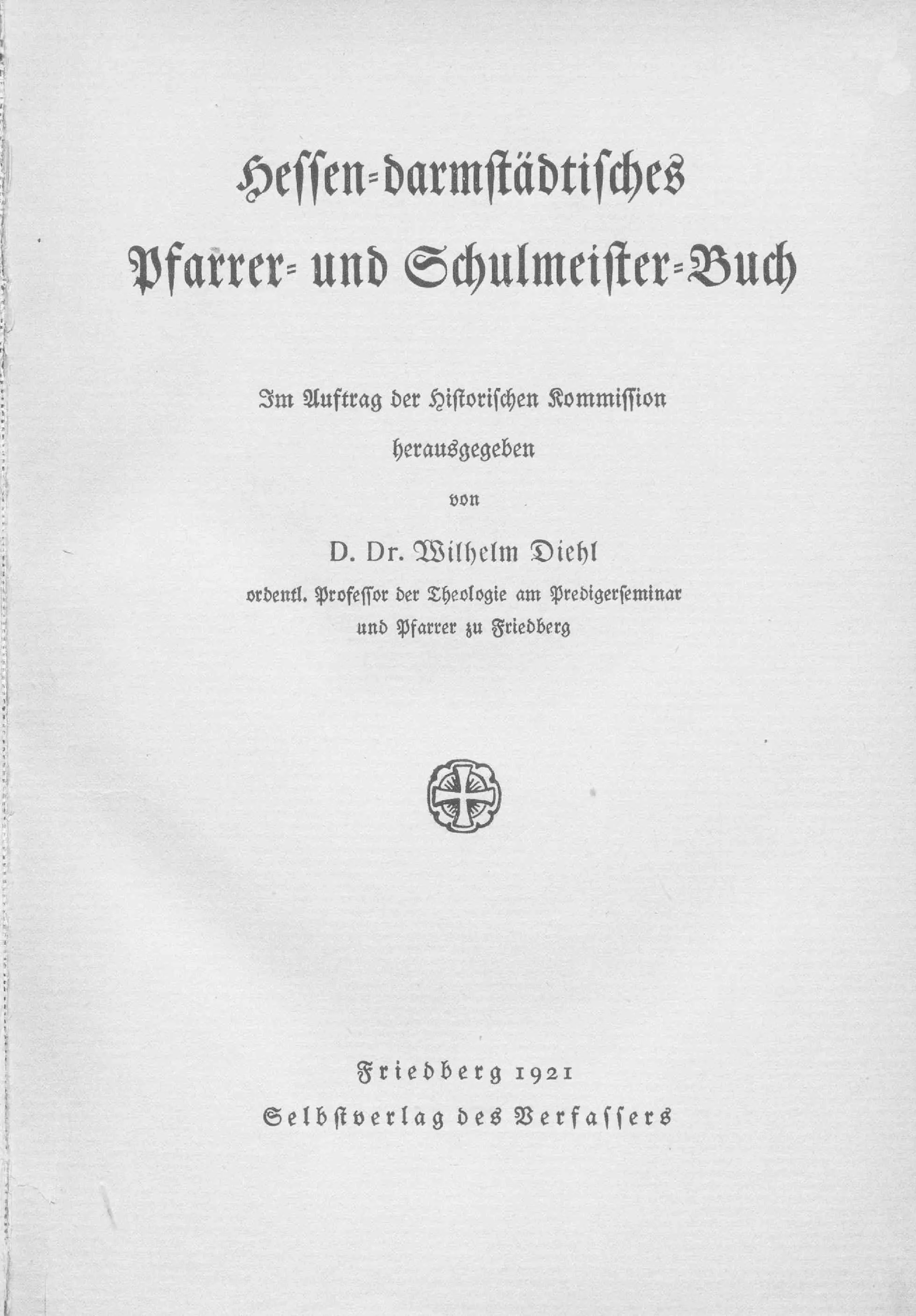 Titelblatt Pfarrer- und Schulmeisterbuch Bd. 1 von Wilhelm Diehl