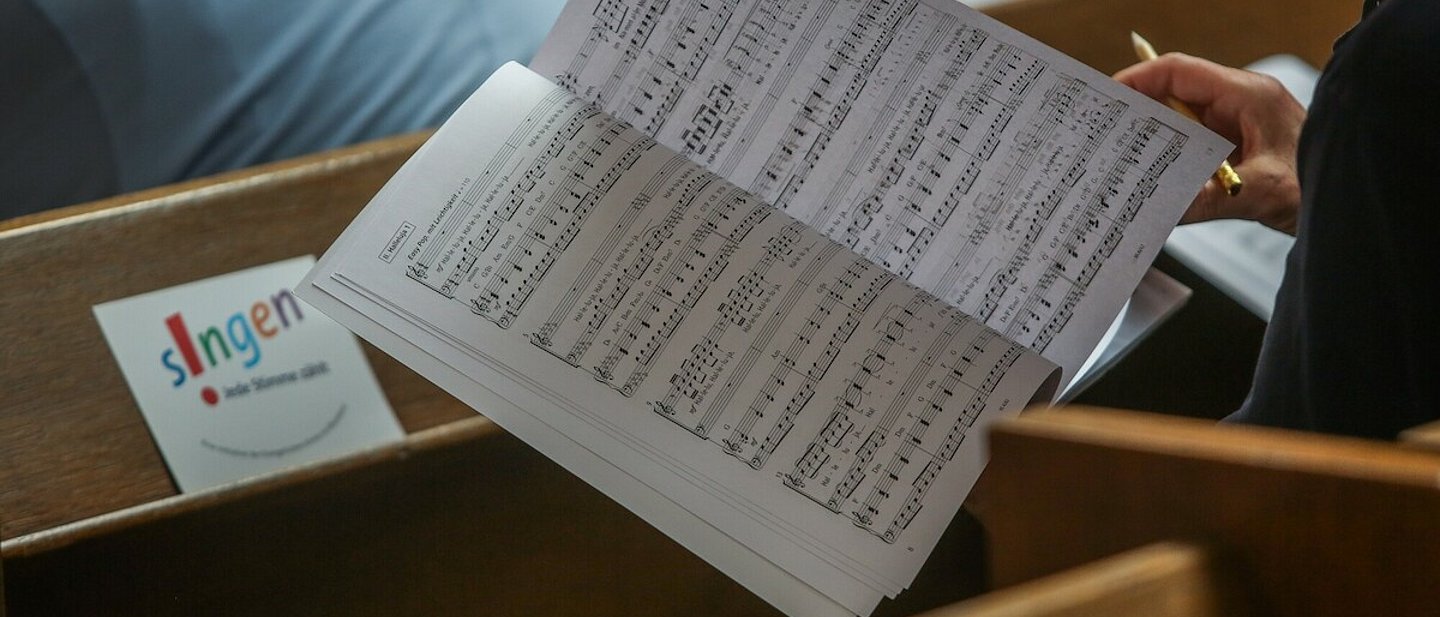 Workshop Singen aus dem neuen Chorbuch in der Matthäi-Kirche in Düsseldorf während des Rheinischen Kirchenmusikfests am 3. September 2022.