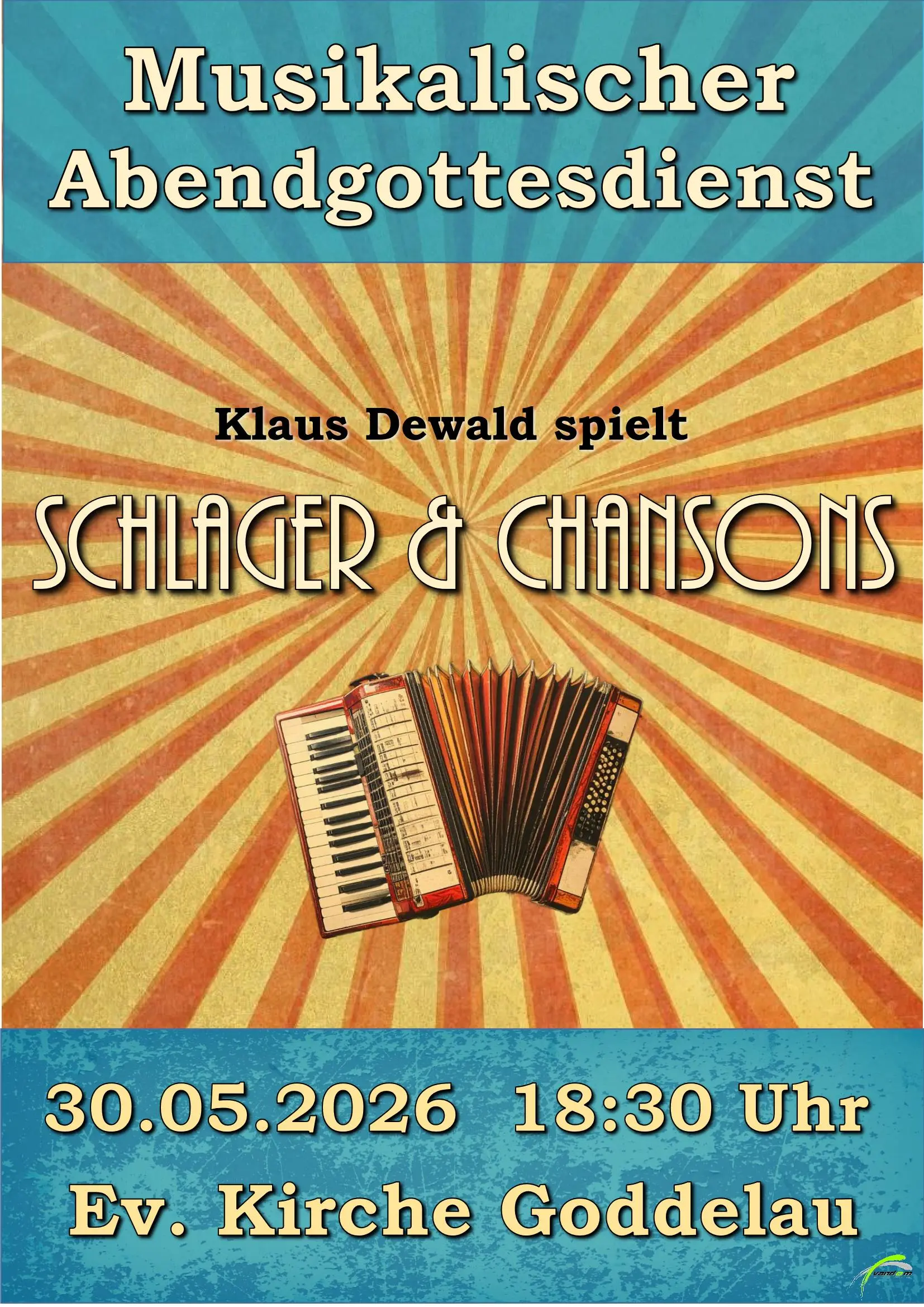 Plakat musikalischer Abendgottesdienst in Goddelau mit Klaus Dewald
