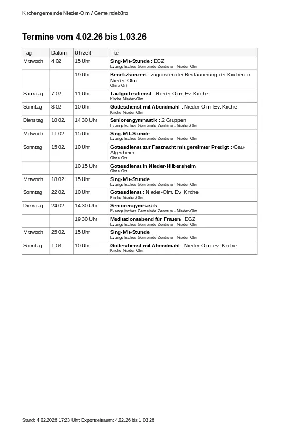 PDF mit Terminliste