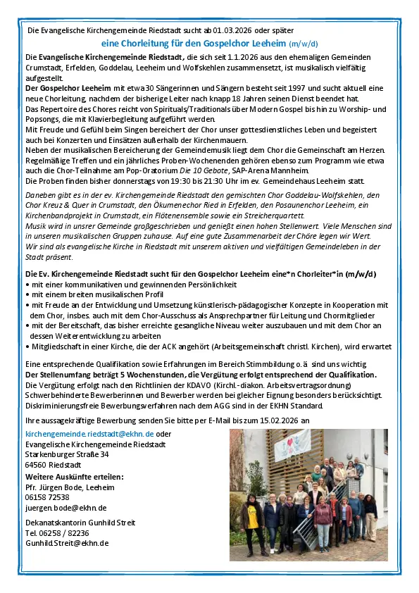 Chorleiter in Leeheim gesucht