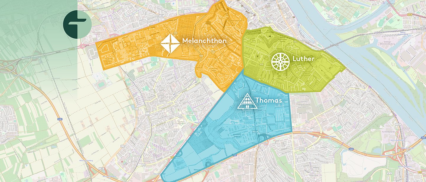 Die drei Bezirke der Oberstadtgemeinde