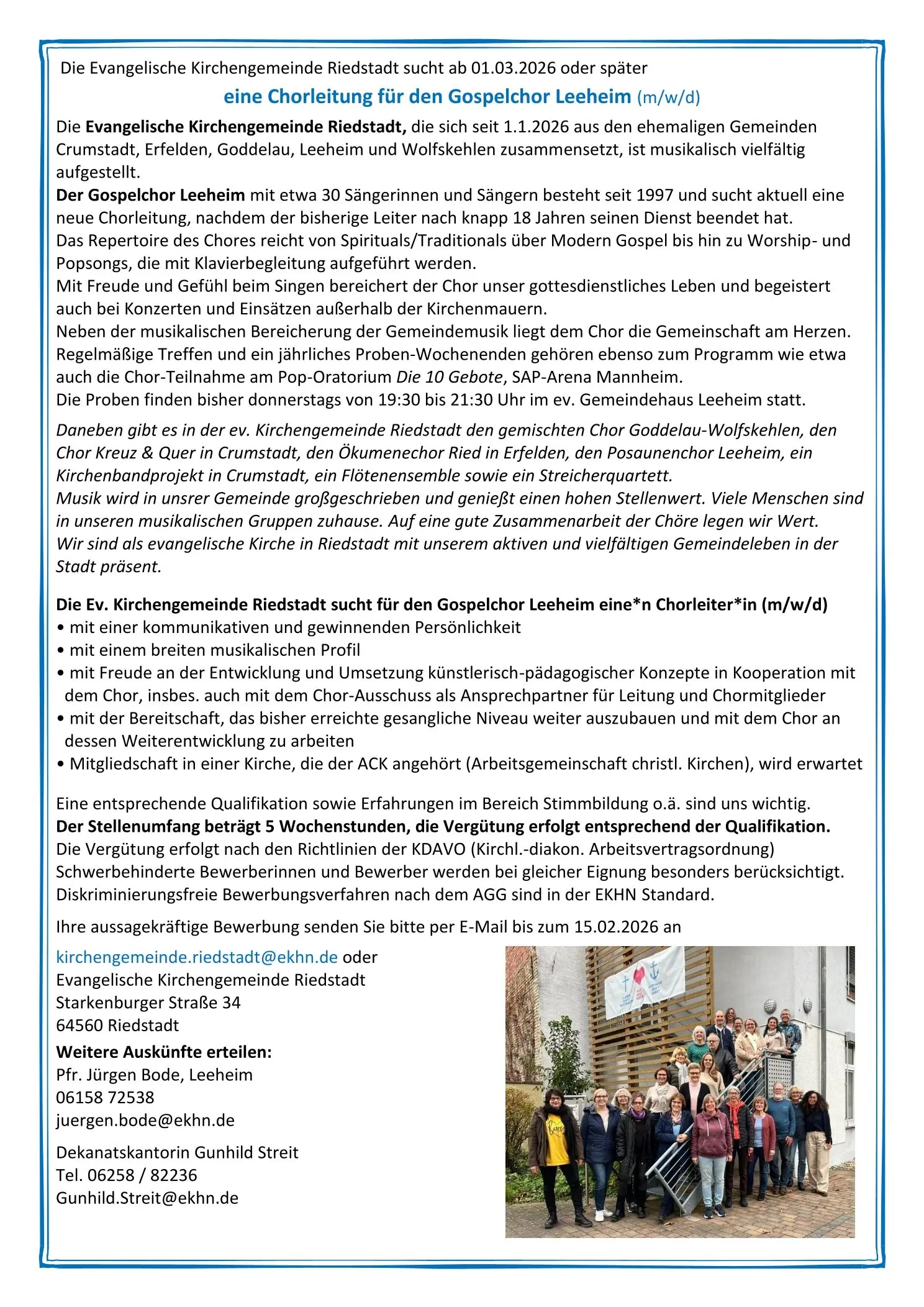 Stellenausschreibung Gospelchor Leeheim Leitung