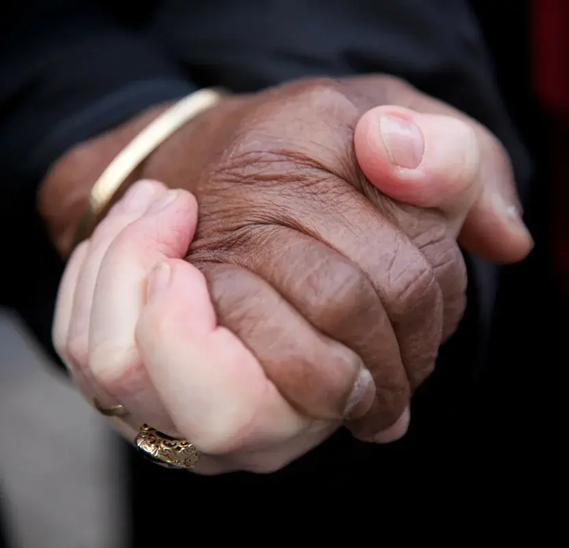 eine weiße und eine schwarze Hand halten sich gegenseitig