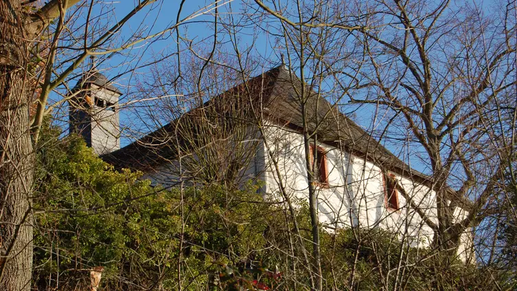 Das Foto zeigt die Martinskapelle vom Rhein aus.