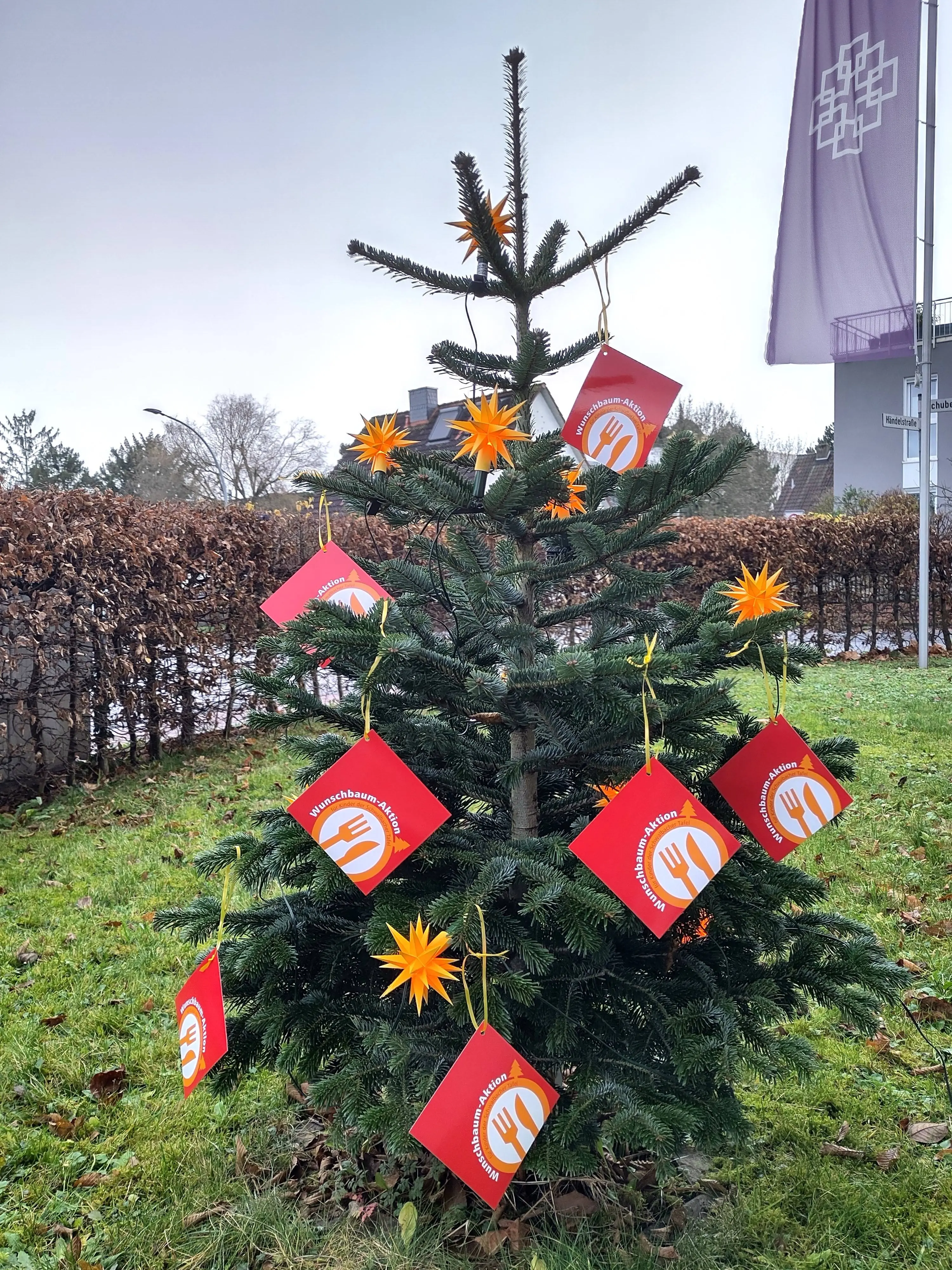 Ein Weihnachtsbaum mit Wunschzetteln der Tafelkinder