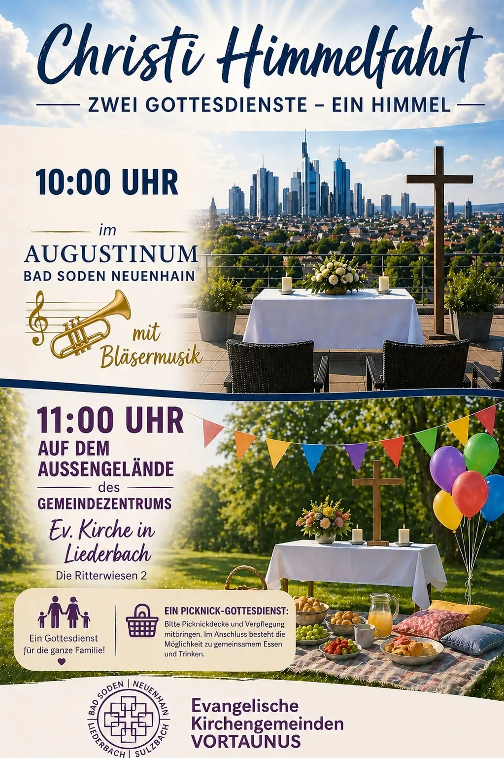 Einladung zu Gottesdiensten um 10 Uhr in Bad Soden-Neuenhain und um 11 Uhr in Liederbach am 14.10.26