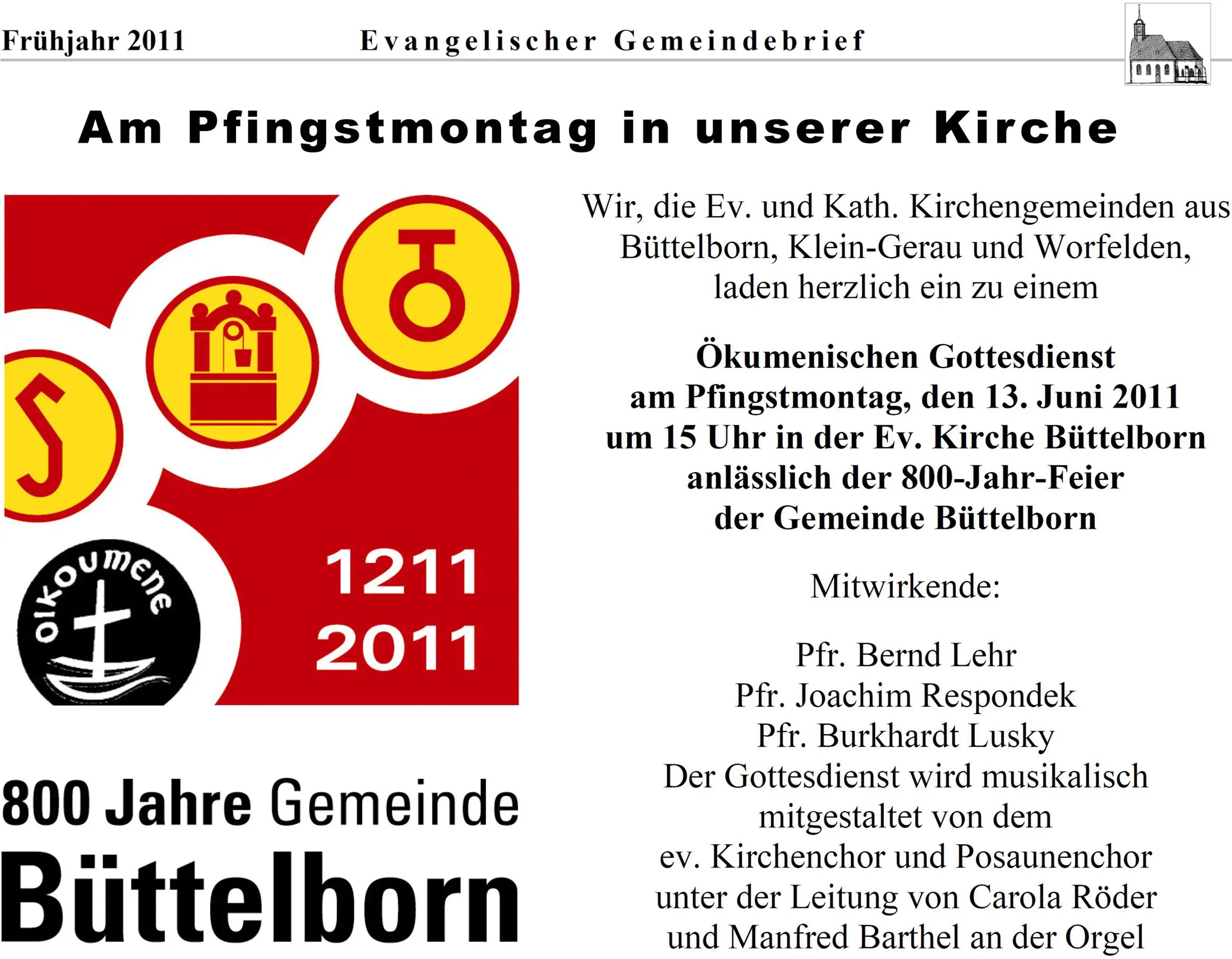 Ökumenischer Gottesdienst am Pfingstmontag 2011