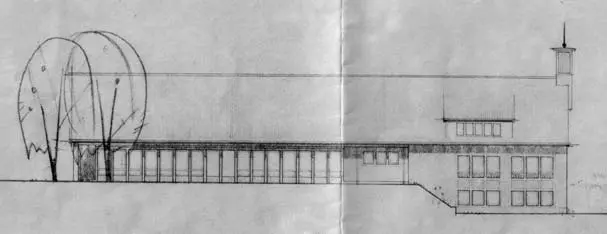 Längsansicht vom Gemeindehaus in Herrnsheim