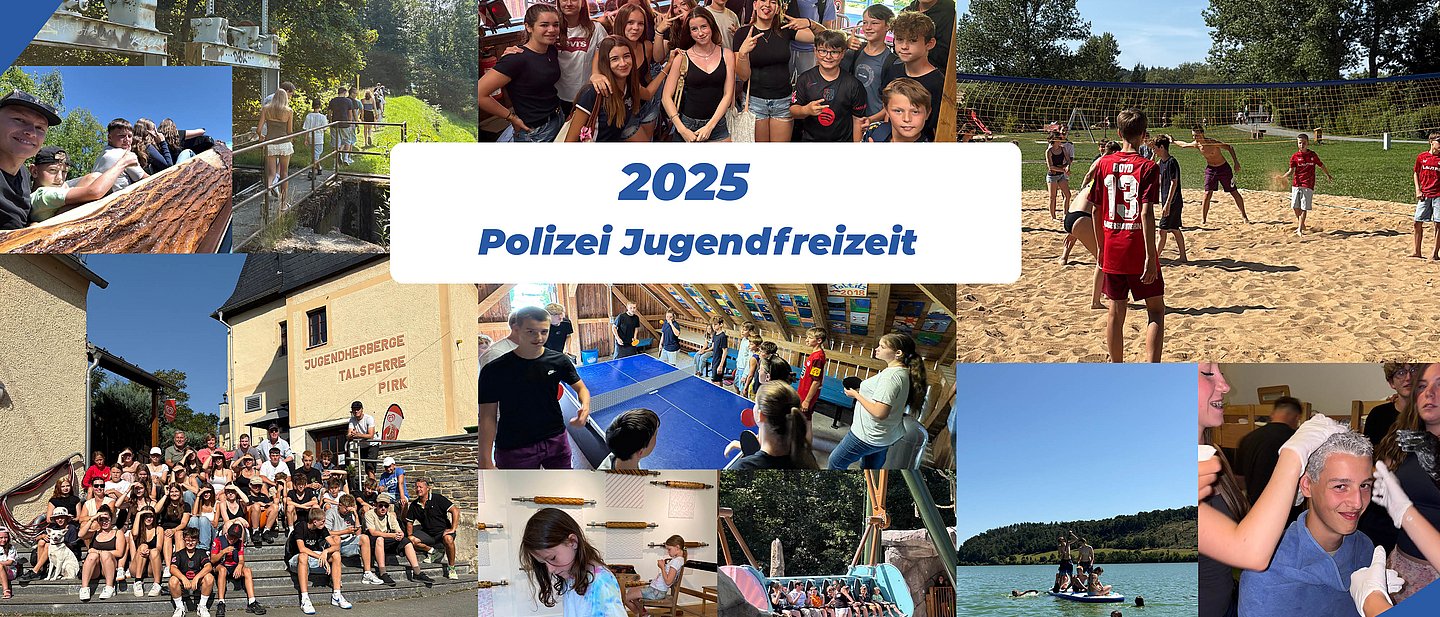 Das Bild enthält 10 Bilder, die viele Kinder und Jugendliche bei Freizeitaktivitäten zeigen.