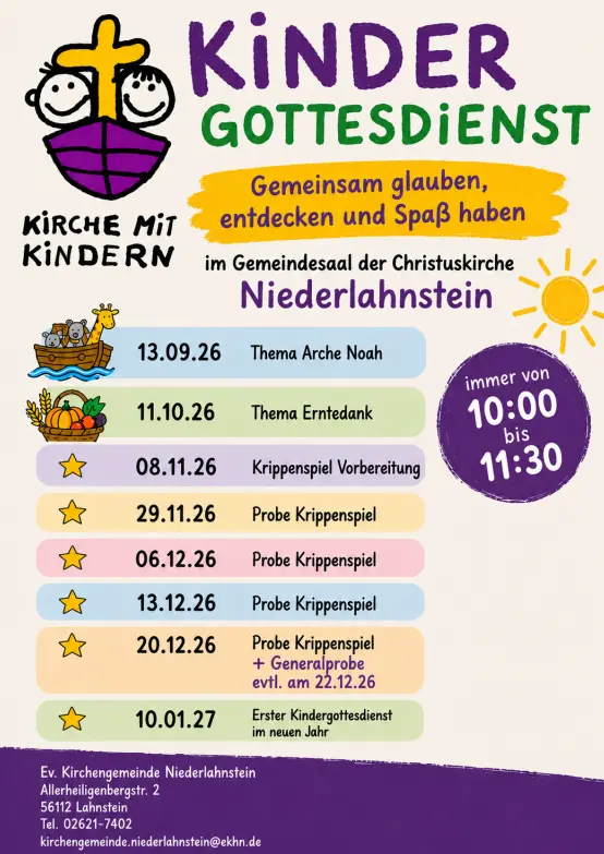Termine Kindergottesdienst Niederlahnntein Termine Kindergottesdienst Niederlahsntein (September bis Januar 2027)