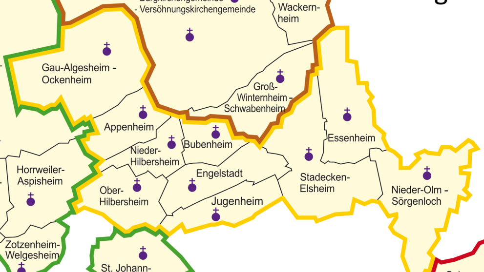 Dekanatskarte Nachbarschaftsräume Ingelheim-Oppenheim