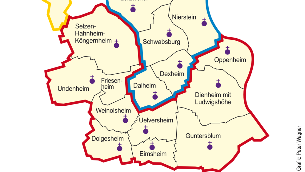 Dekanatskarte Nachbarschaftsräume Ingelheim-Oppenheim