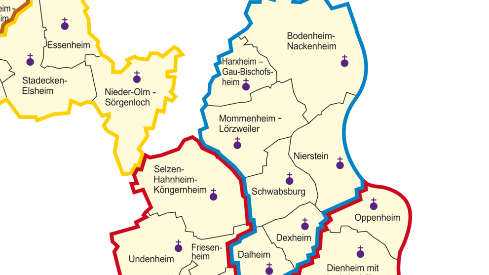 Dekanatskarte Nachbarschaftsräume Ingelheim-Oppenheim