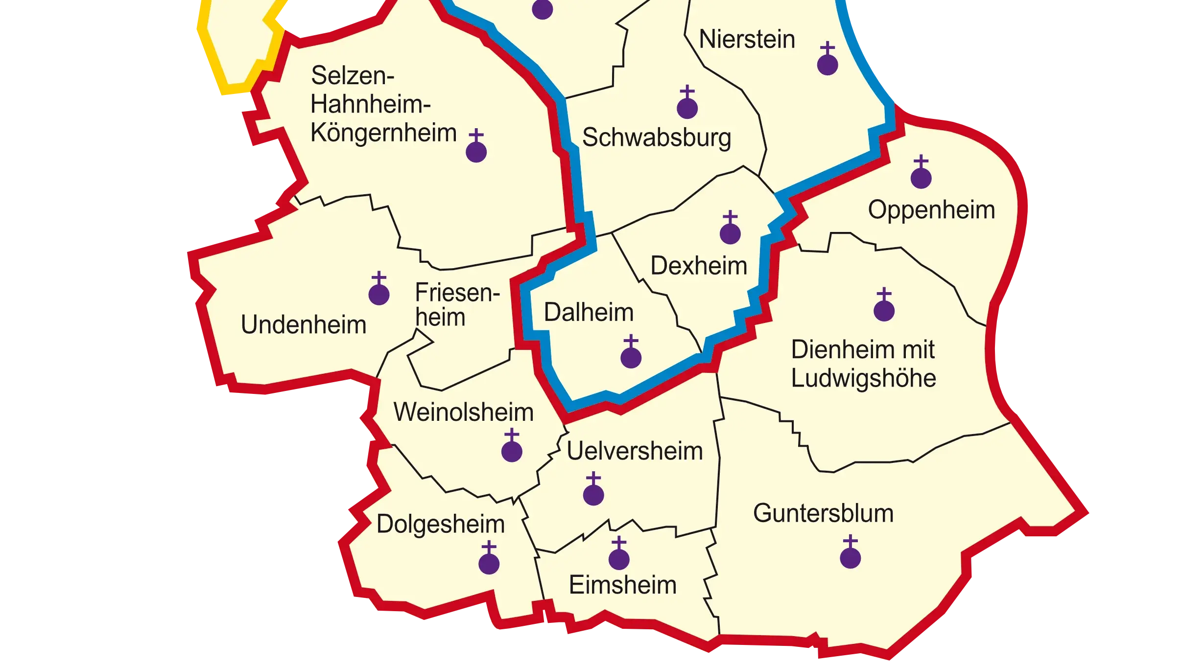 Dekanatskarte Nachbarschaftsräume Ingelheim-Oppenheim