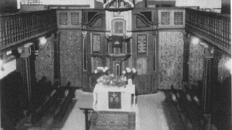 Innenansicht der evangelischen Kirche Ober-Ramstadt ca. 1960