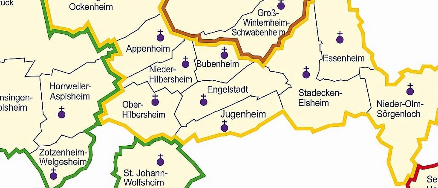 Dekanatskarte Nachbarschaftsräume Ingelheim-Oppenheim 2026