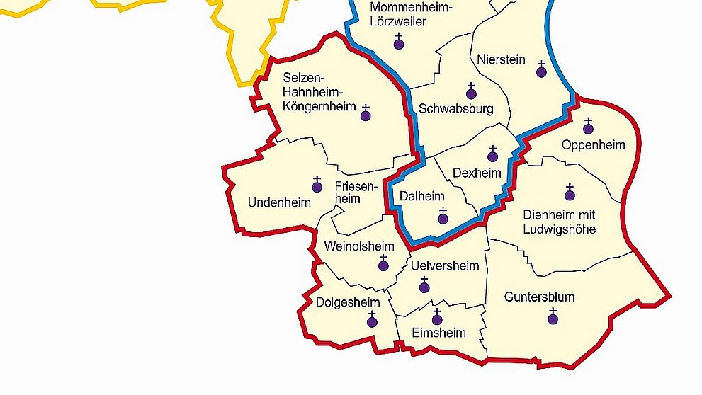 Dekanatskarte Nachbarschaftsräume Ingelheim-Oppenheim 2026
