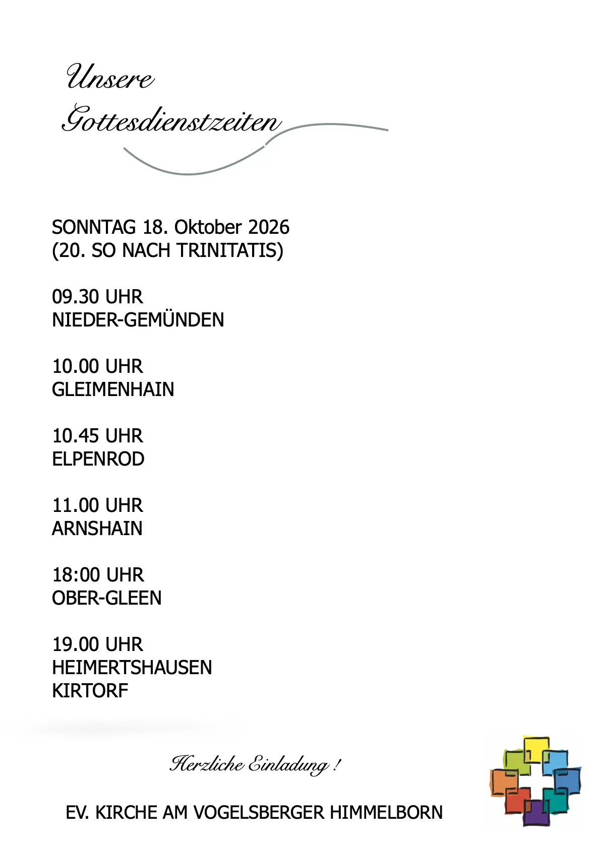 Gottesdienste am 18.10.26