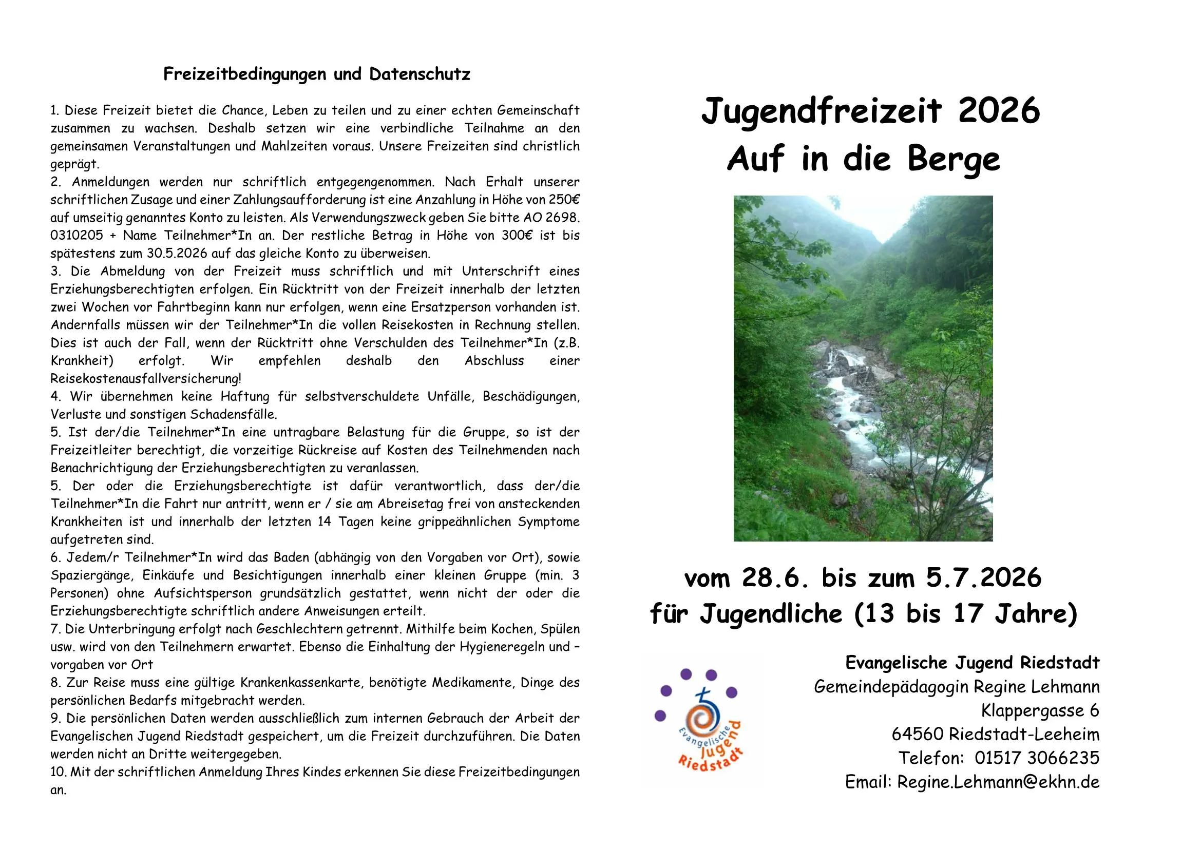 Jugendfreizeit 2026 Flyer s1