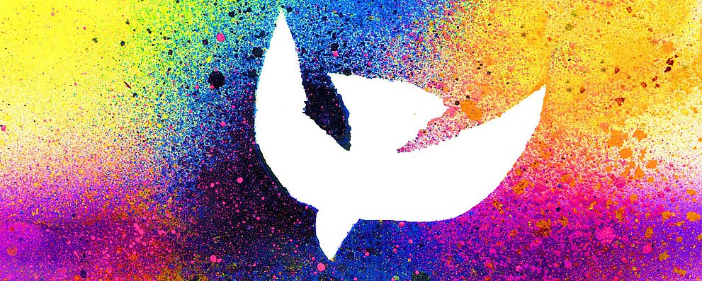 Grafische Darstellung einer Taube als Symbol für Pfingsten.