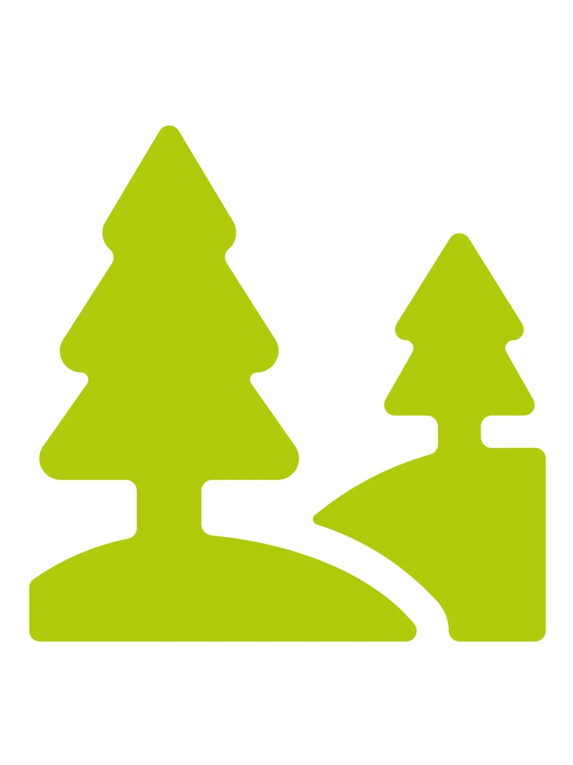 Icon für Wald mit zwei Nadelbäumen auf Hügeln in gelbgrün