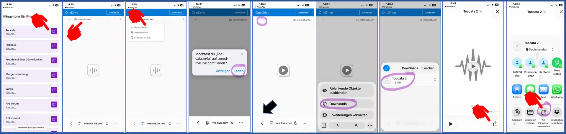 Anleitung zur Einrichtung eines Klingeltones der Orgel auf dem IPhone