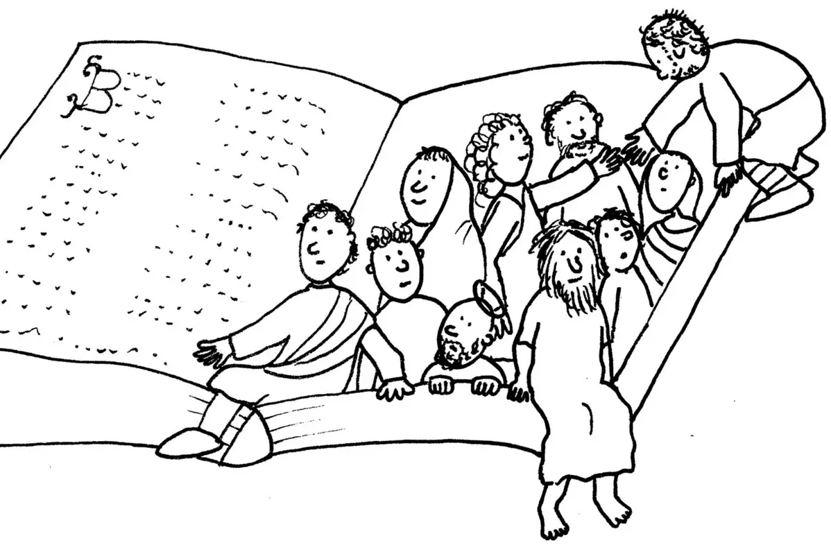 Zeichnung: Menschen klettern aus der Bibel