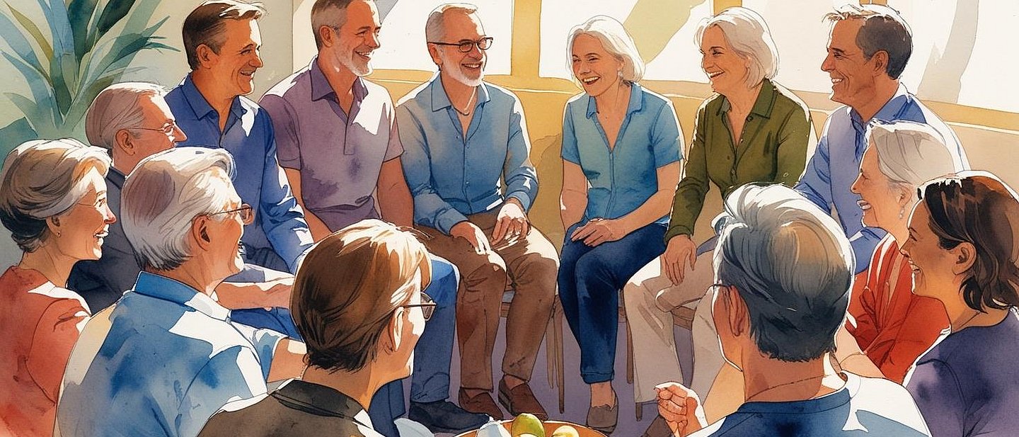 Menschen sitzen in einem Besprechungskreis