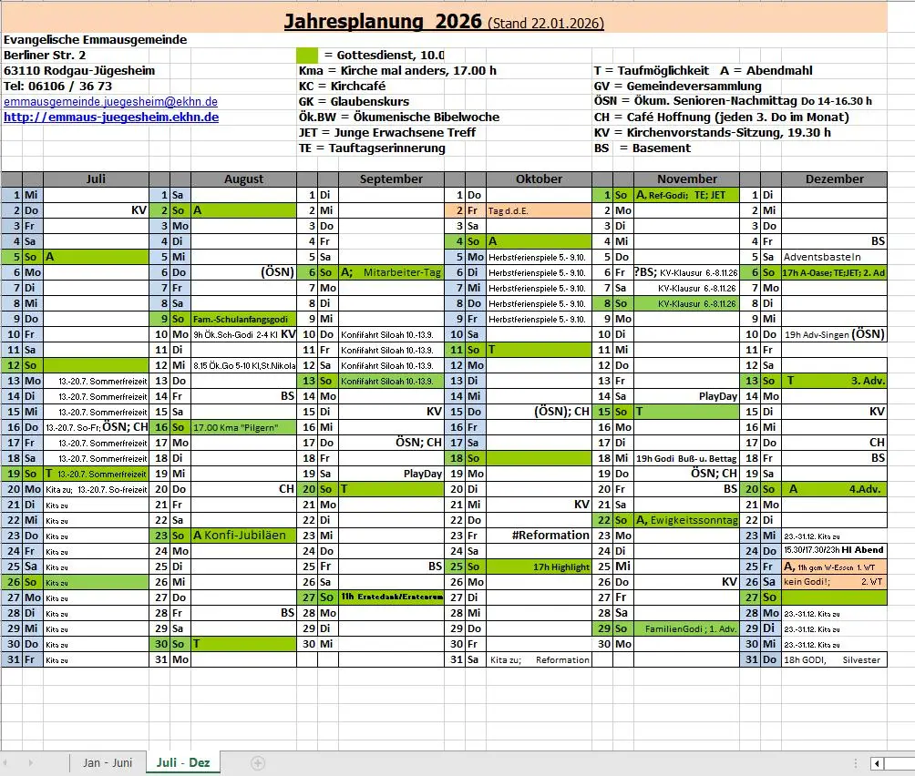 Termine Emmaus Jügesheim 2. Halbjahr 2026