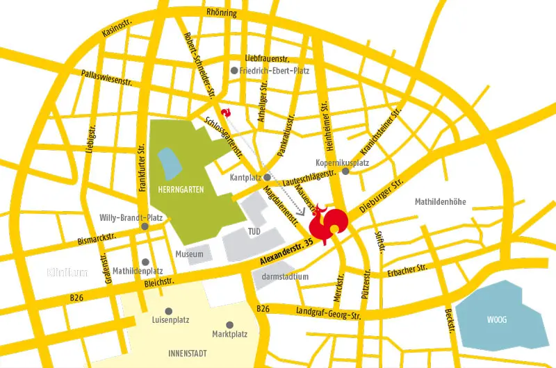 Lageplan ESG Darmstadt, Alexanderstr. 35