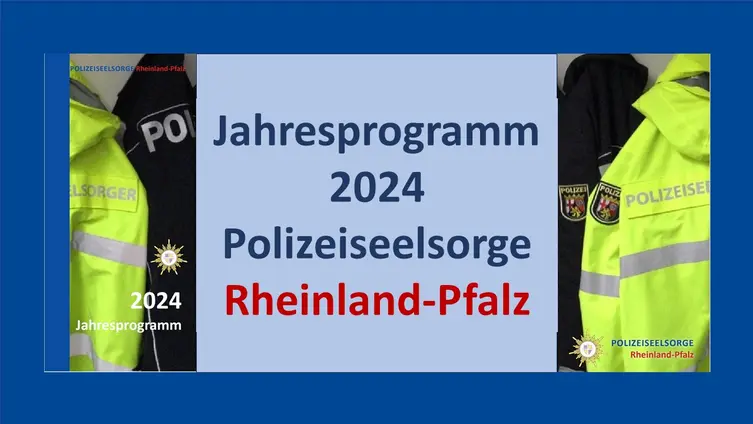 Deckblätter und Schriftzug: Jahresprogramm 2024 der Polizeiseelsorge Rheinland-Pfalz