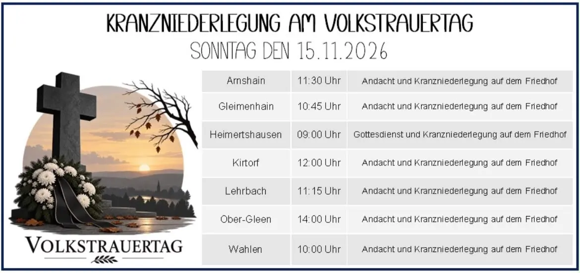 Volkstrauertagszeiten Kommune Kirtorf